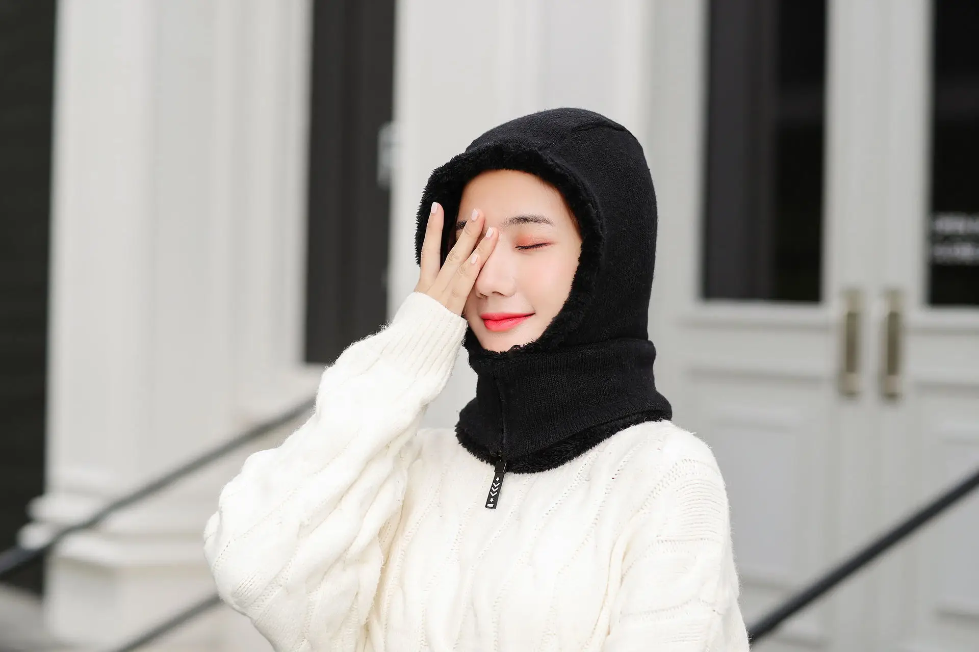 Skullies Beanies женская вязаная шапка шарф женские зимние шапки для женщин капот однотонная Балаклава маска Feminino Beanie Hat cap