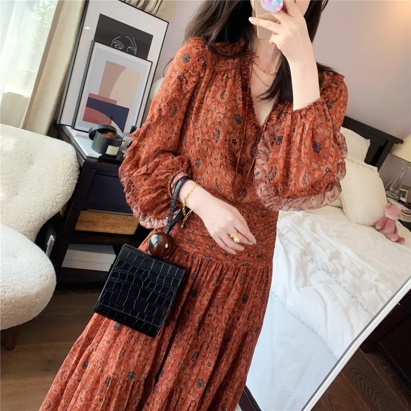 

JCHB 2021 Spring Summer Dress Woman Floral Plus Size Dresses for Women 5xl Korean Elegant Dress Long Sleeve Vestidos Pph3487