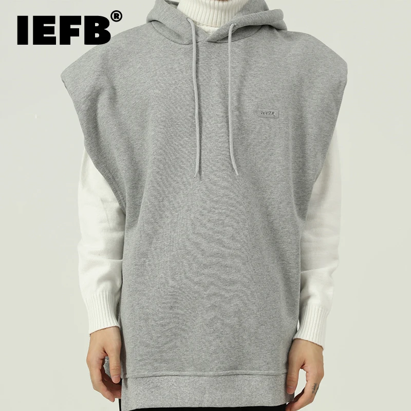 

Мужская одежда IEFB, новинка, осенний свитшот, стильный дизайн, Свободный пуловер без рукавов, жилет, Серый Повседневный Топ с капюшоном, больш...