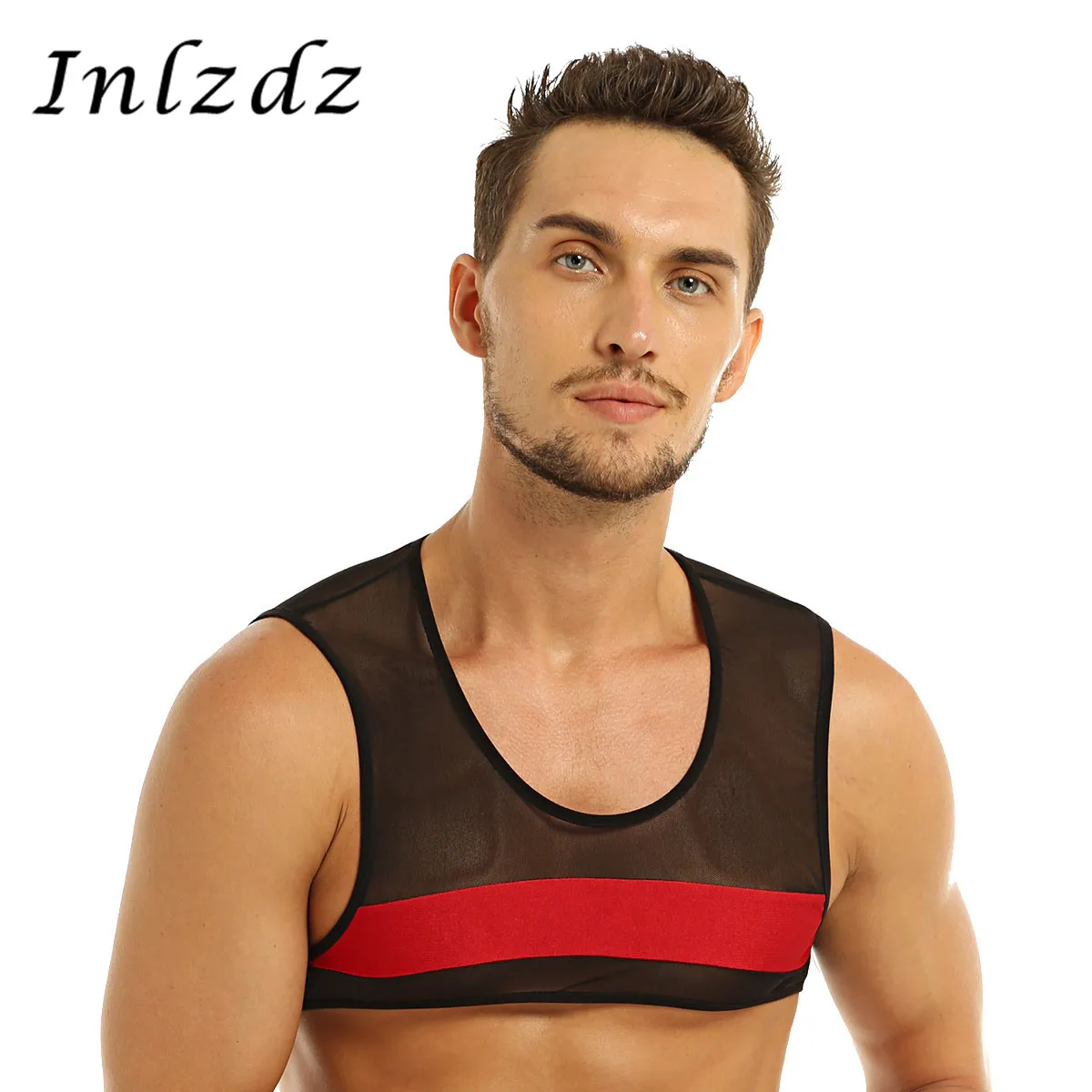 Мужское нижнее белье прозрачная сетчатая майка без рукавов с упряжкой