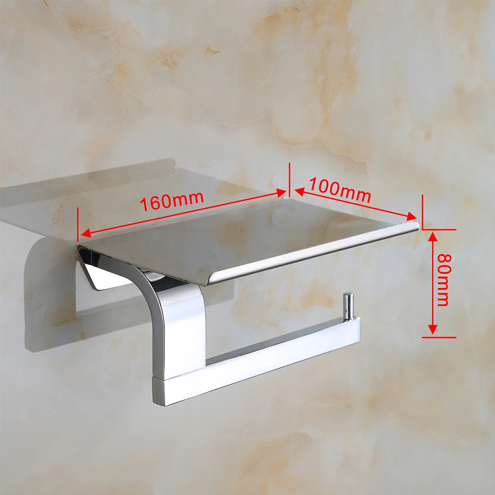 

JOYFAN SS304 Stainless Steel Bathroom Toilet Paper Holder with Shelf Wall Mount Bath Tissue Roll Phone Holders Matte Black