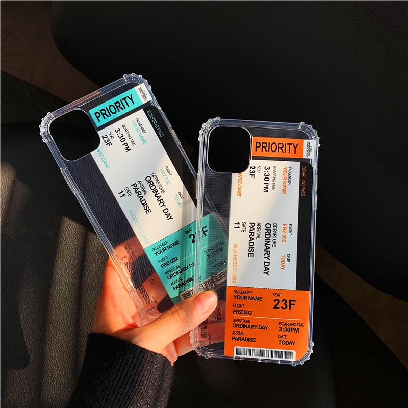 

Super luxury Air ticket boarding pass label code Phone Case For iPhone 7 8 Plus XR Xs 11 Pro MAX Fashion Cool Funny Clear Cover