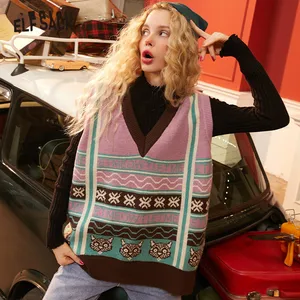 Женский трикотажный жилет ELFSACK, розовый однотонный жилет оверсайз с геометрическим принтом, безрукавка в Корейском стиле, осень 2020, топы на каждый день