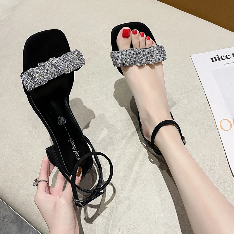 

All-Match 2021 Summer Black Platform Sandals Suit Female Beige Med Clear Heels Womens Shoes Buckle Strap Espadrilles Nude Mediu