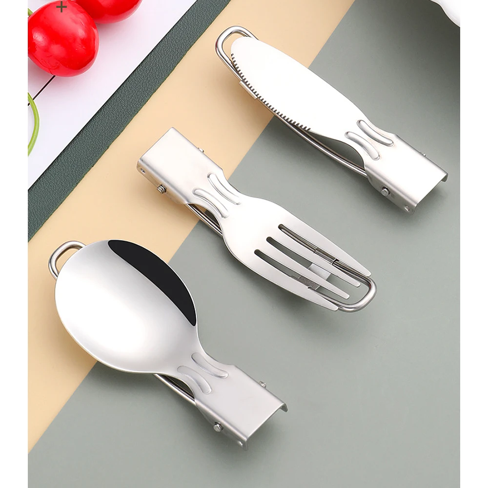 

Hot Folding Dinnerware Set Stainless Steel Knife Coffee Spoon Fork Flatware Dishwasher Safe Travel Foldable Tableware Kit
