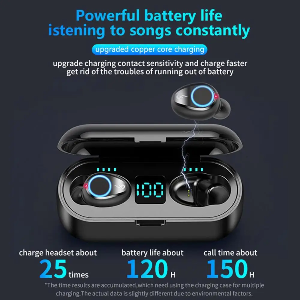 F9 TWS Wireless Earphone Bluetooth 5.0 Headphone LED Display With 3500mAh Power Bank Headset Mic for iOS/Android Phones | Электроника