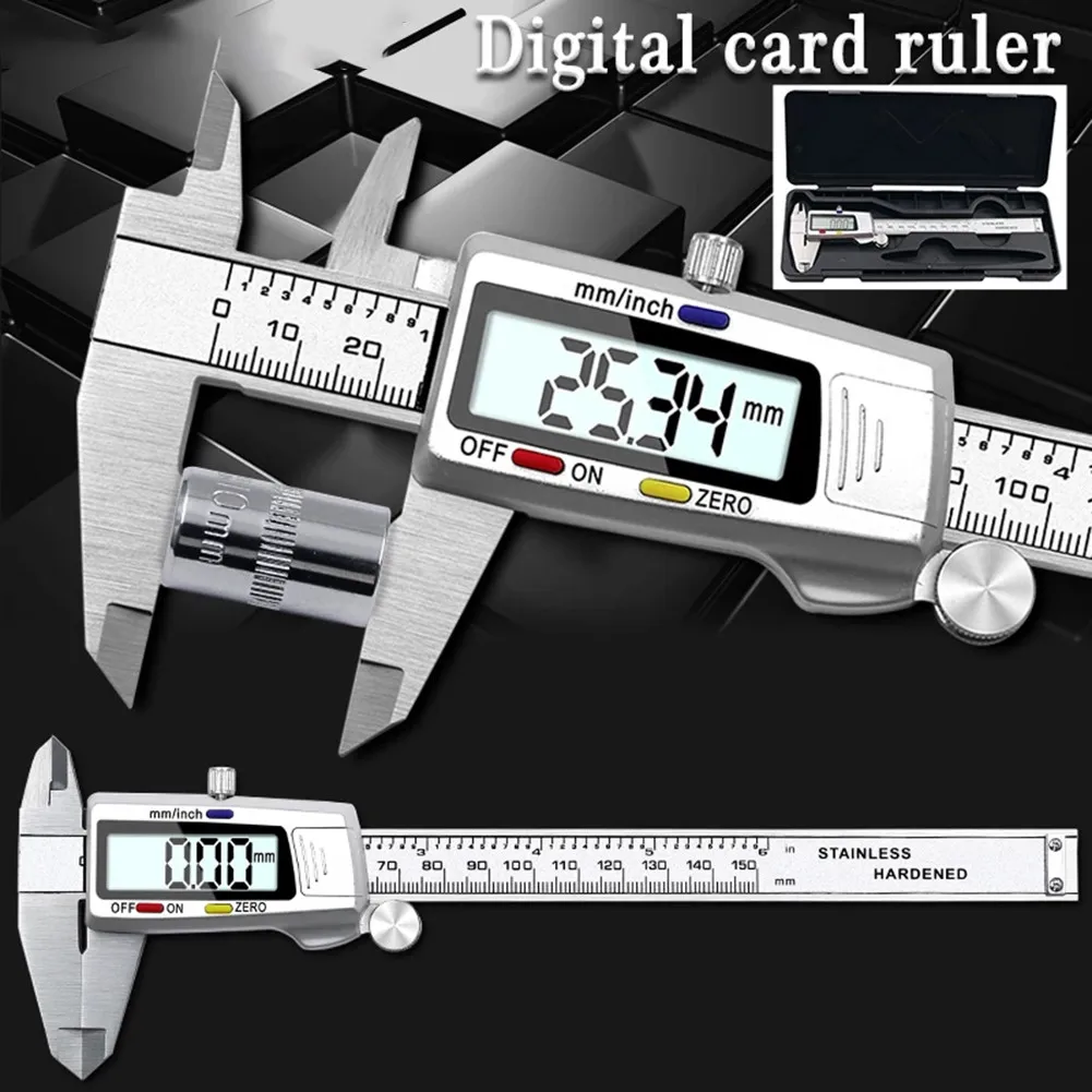 

LCD Screen Display Digital Caliper 150mm 6inch Stainless Steel Electronic Metal Vernier Caliper Depth Measuring Tools