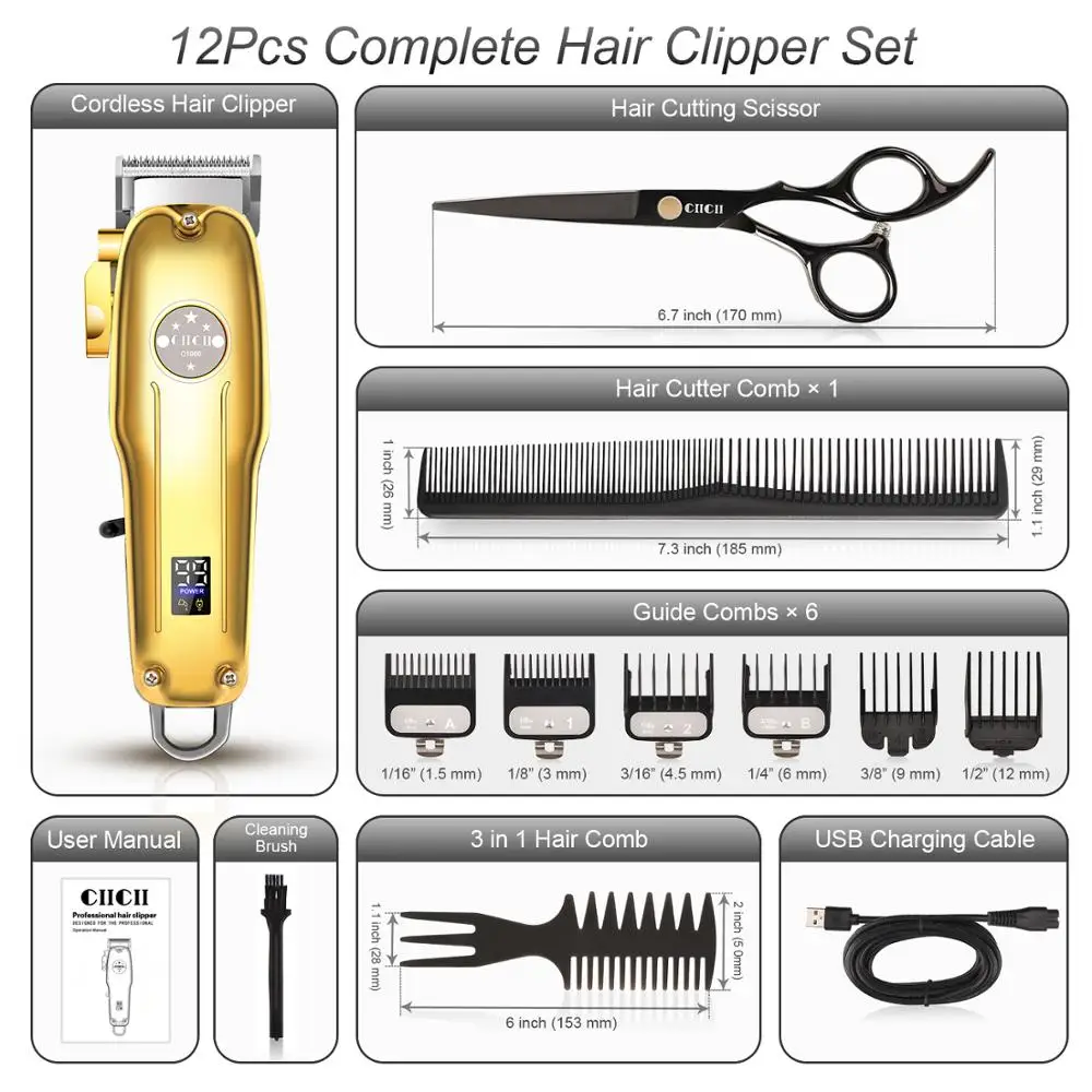 

Barber Professional Electric Hair Trimmer For Men Beard Cutter Hair Clipper Rechargeable Cordless Machine Stainless Steel