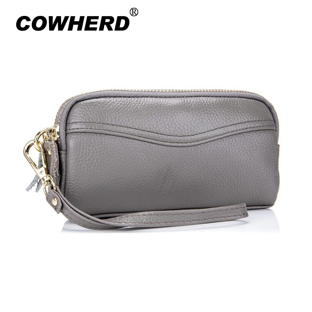 Женский клатч из натуральной коровьей кожи с ремешком на руку|cowskin wallet|quality walletzipper