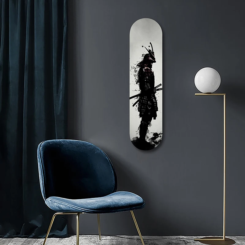Японский чернильный скейтборд настенное искусство самурайский принт деревянный