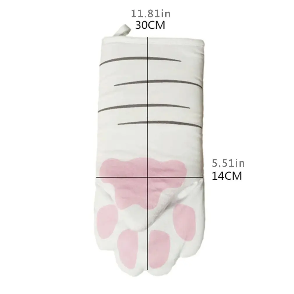 

3D Cartoon Cat Paws Oven Mitts Long Cotton Baking Insulation Microwave Heat Resistant Non-slip Gloves