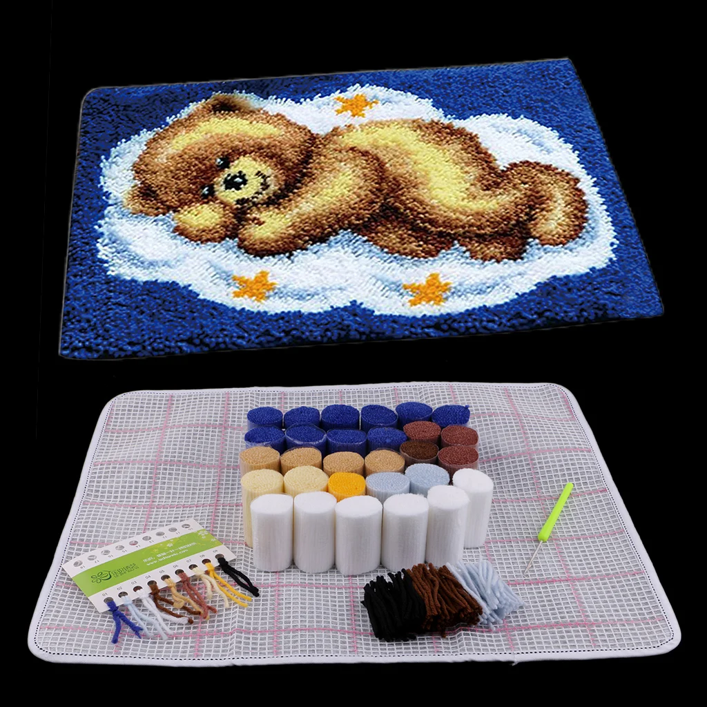 

DIY Bear Latch Hook Kit Embroidery Needlework Supplies for Rug Pillow Mat Cushion 50x40cm