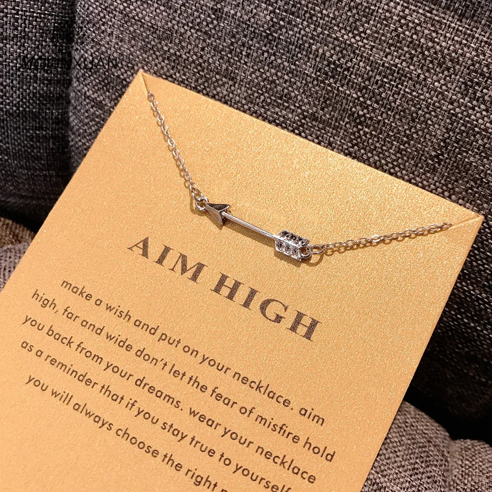 

For Reminder Aim High Single Arrow Feather Sliver Plated Alloy Charm Chain Choker Jewelry Pendant Necklace For Women Wholesale