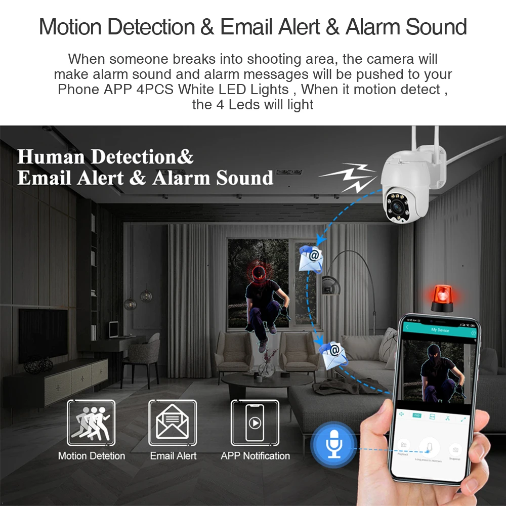 Techage HD 1080P PTZ IP камера 4 кратный оптический зум Беспроводная WiFi безопасности AI