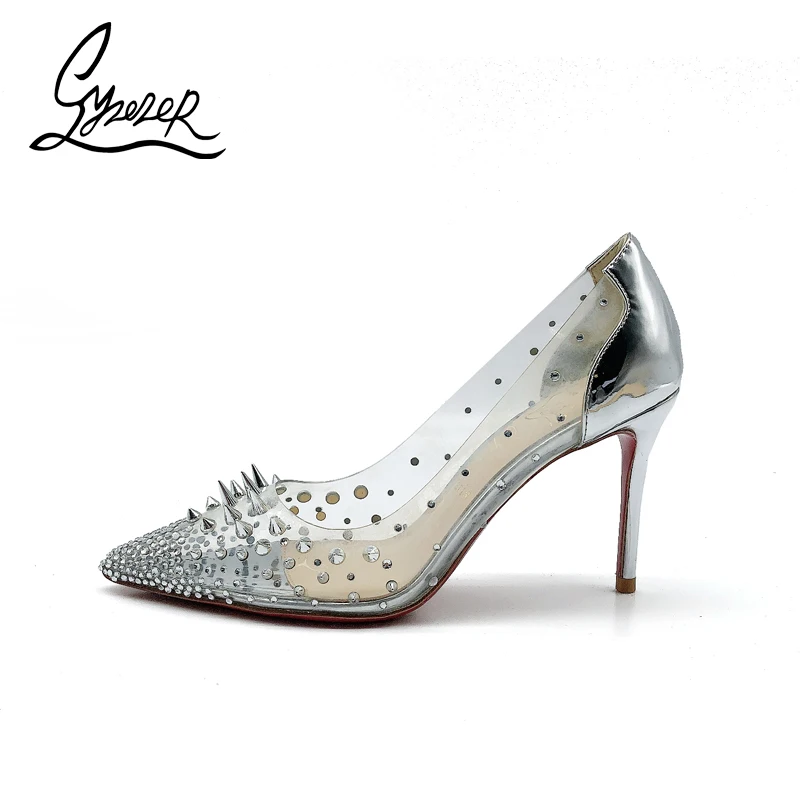 

Yuerui Silver Single Shoes Super High Heel Stiletto Transparent Rhinestone Banquet Elegant Ladies Crystal Shoes High Heels