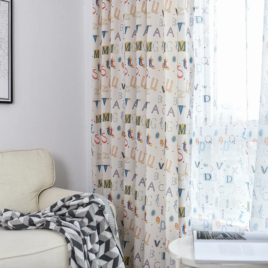 Modern Minimalist Cute Curtains for Kids Cartoon Alphabet Print Baby Children Living Dining Room Boys Girls Bedroom | Дом и сад