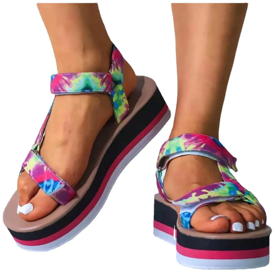 

2021 new spring/summer women large size medium heel light hand-woven retro female high heel outdoor leisure all-match slippers