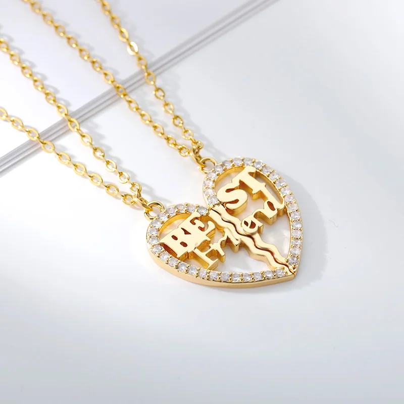 

2 Pieces Lettre Heart Pendant Necklace For Best Friends Zircon Heart Friendship Necklace Fashion Party Jewelry Accessories 2021