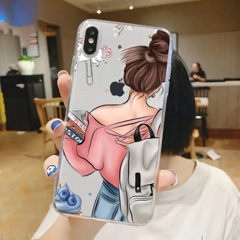 

Fashion Girls High Heels Coffee Phone Case Transparent soft For iphone 5 6 7 8 11 12 s c se plus mini x xs xr pro max shell