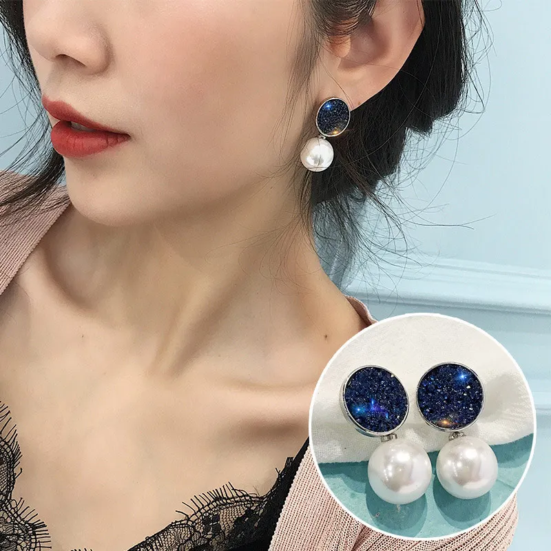 

NEW Blue Crystal Pearl Drop Earrings for Women 2019 Fashion Jewelry Korean Geometric Heart Star Bowknot Hanging Dangle Earrings