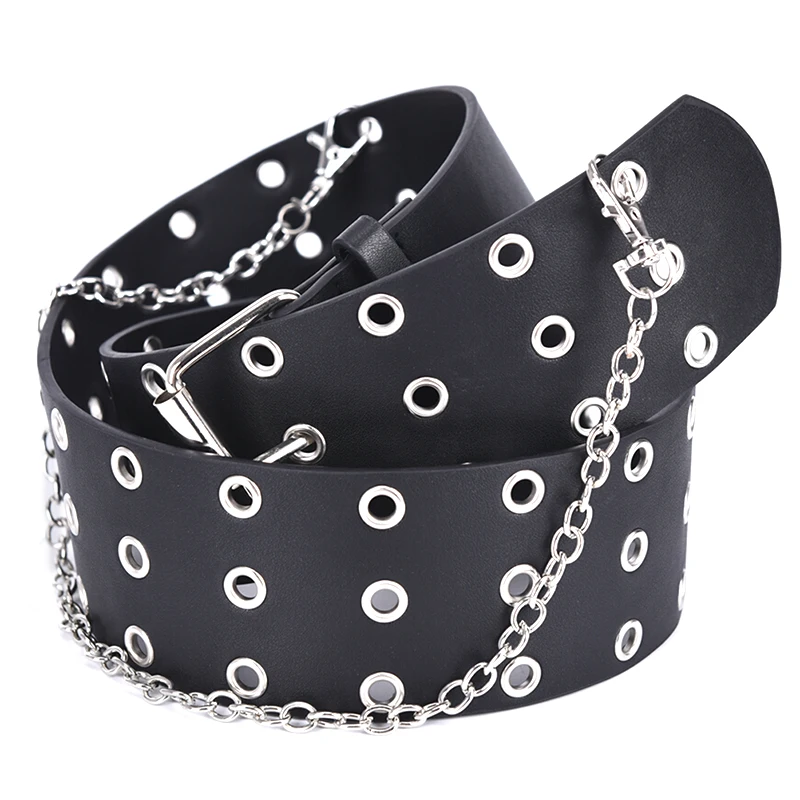 

Design Detachable Waist Belt Chain Punk Hip-hop Trendy Women Belts Lady Fashion silver Pin Buckle leather Waistband Jeans