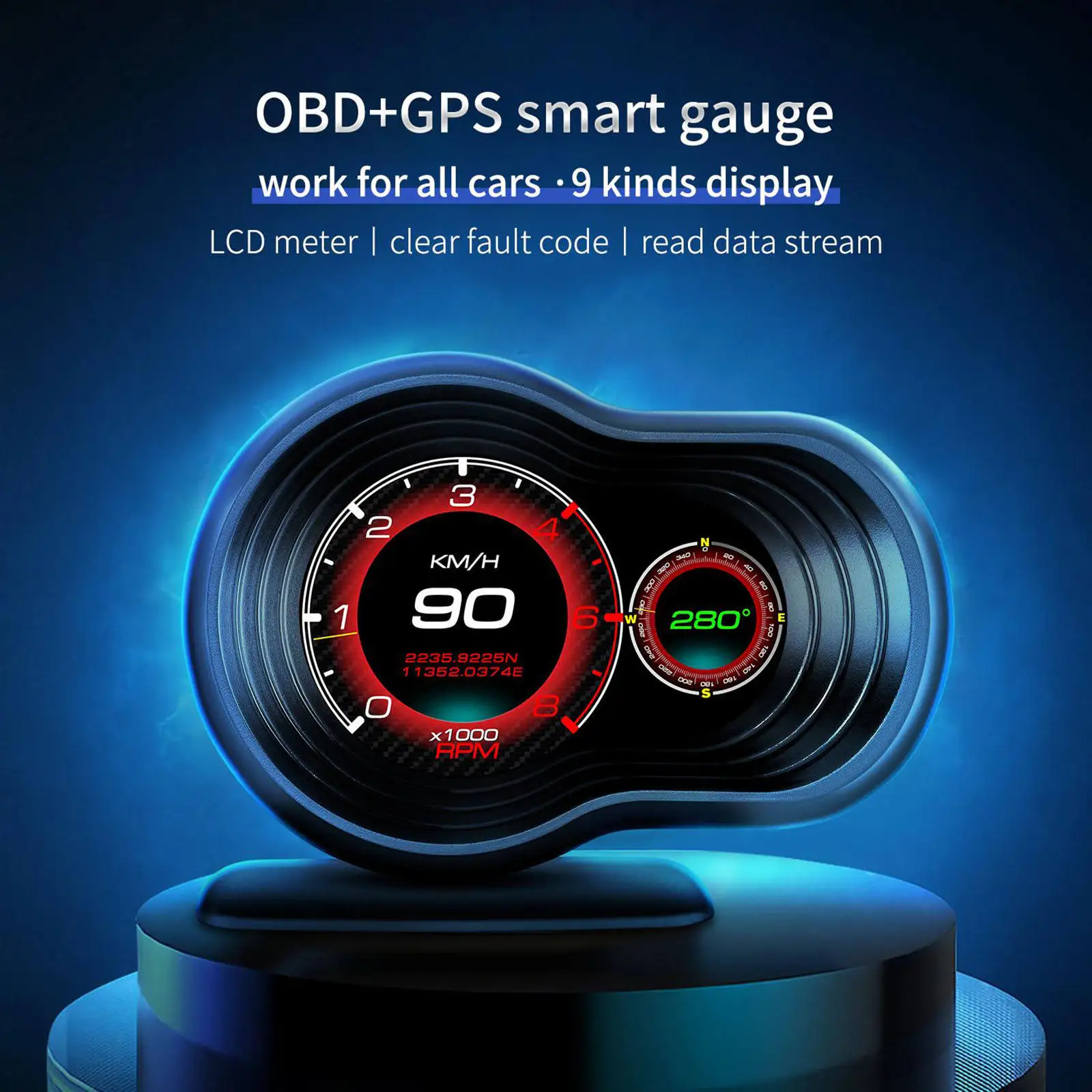 

F9 Head up Display 3.5’’ HUD OBD II / GPS Interface Vehicle Speed MPH KM/h Engine RPM Mileage Measurement for All Vehicles