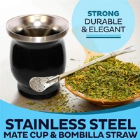 230ml stainless steel gourd tea cup yerba mate cup 8 ounce with spoon straw cleaning brush gourd cup double wall cup easy clean