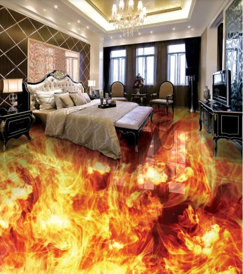 

PVC Fire burning flame 3D stereo non-slip waterproof self-adhesive 3D floor sticker tiles bathroom 3D wallpaper