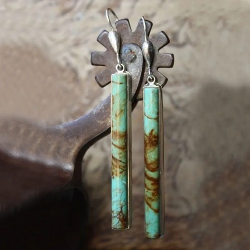 

Vintage Bohemia Long Drop Earring For Women Boho Jewelry Ethnic Natural Blue Turquoises Stone Earring Jewelry Gift