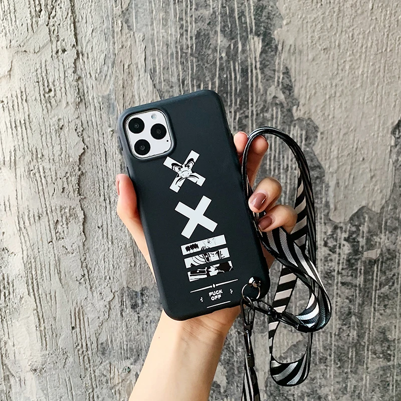 japan warrior style lanyard phone case for iphone 12 11 pro max x xr xs max 8 7 6 s plus off sport 3d relief silicon soft cover free global shipping