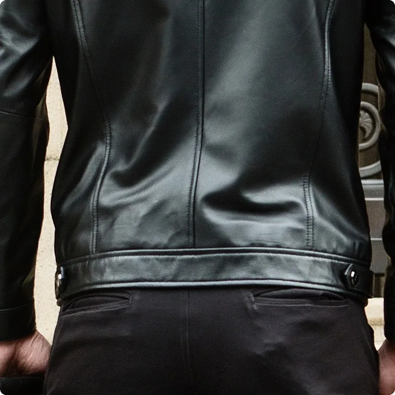 Роскошное мужское приталенное пальто из натуральной кожи с воротником-стойкой