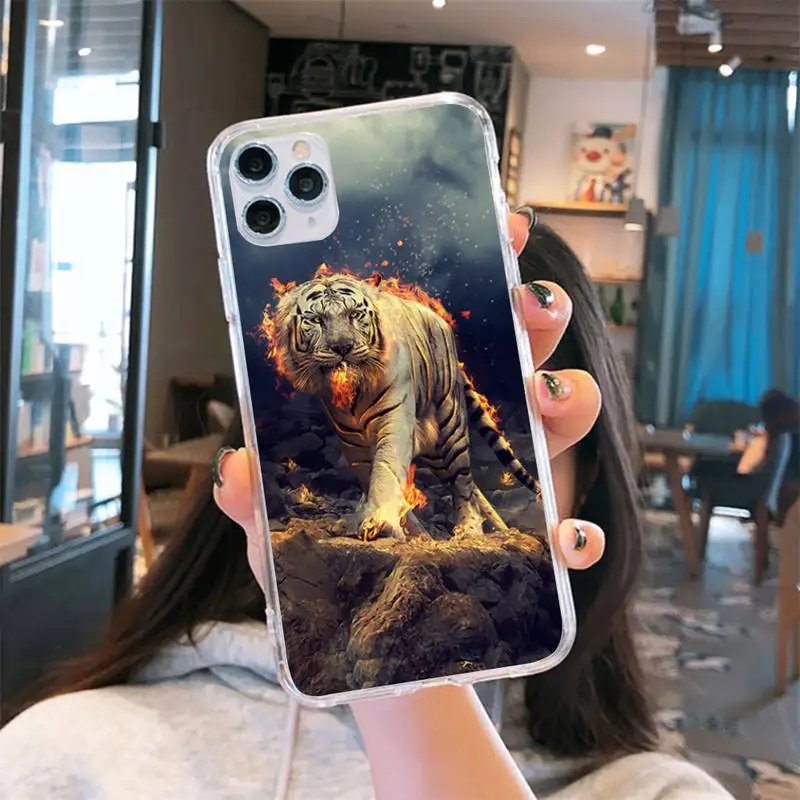 

Art design Cool Domineering animal Phone Case Transparent for iPhone 6 7 8 11 12 s mini pro X XS XR MAX Plus se funda shell