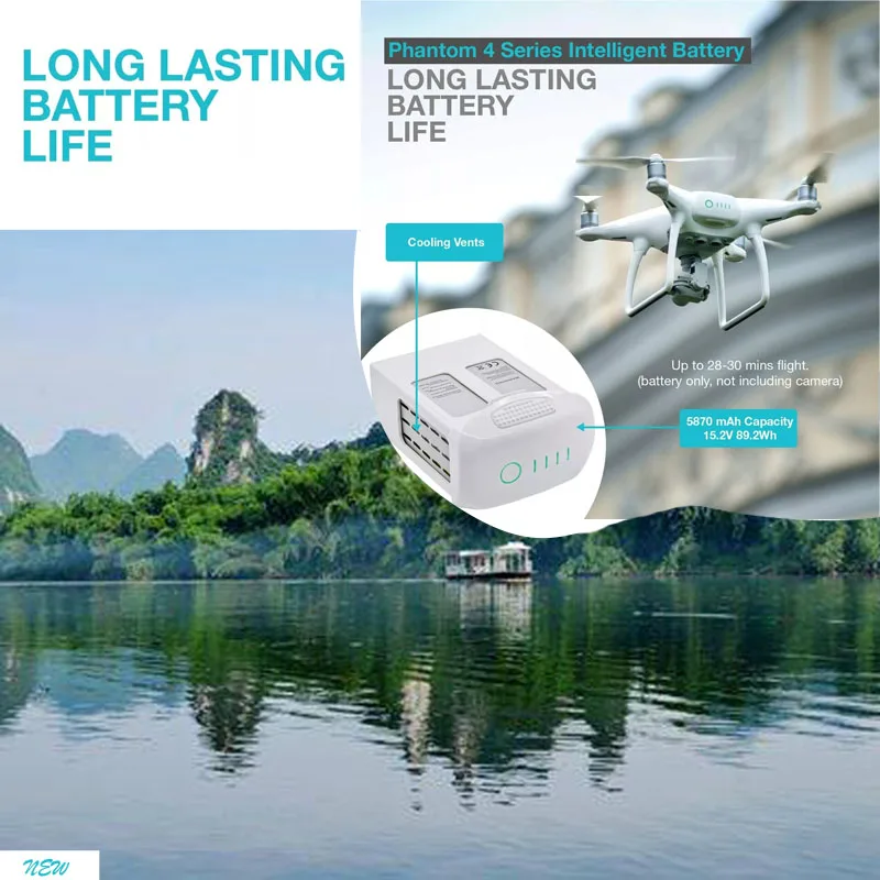 

Новый Интеллектуальный Полетный аккумулятор серии DJI Phantom 4 5870 мАч с высокой емкостью, оригинальное максимальное время полета 30 минут, бренд