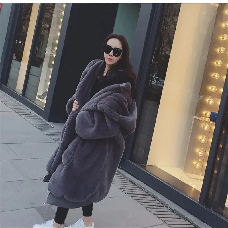 

Winter Women's Faux Rabbit Fur Coat Fluffy Teddy Jackets With Hood Thick Warm Long Ladies Loose Coat Luxury Jacket Outwear f1820