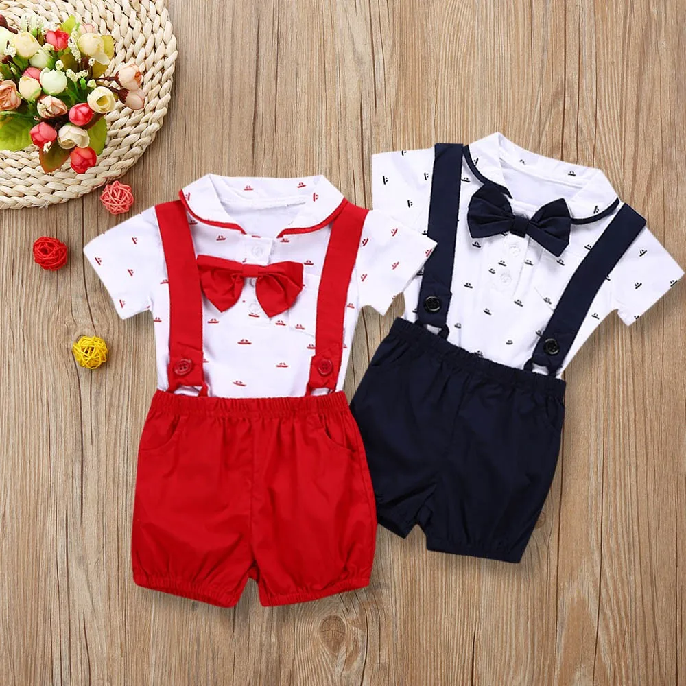 

2PCS 6-24M newborn baby clothes Short Sleeve Print Bow Romper + Toddler Pants Set Outfits ubranka dla niemowlat chłopiec t5
