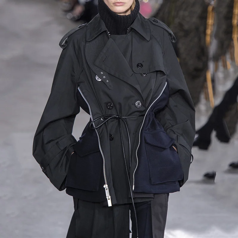 Женская свободная куртка и пальто BF осенняя двубортная с отложным воротником в