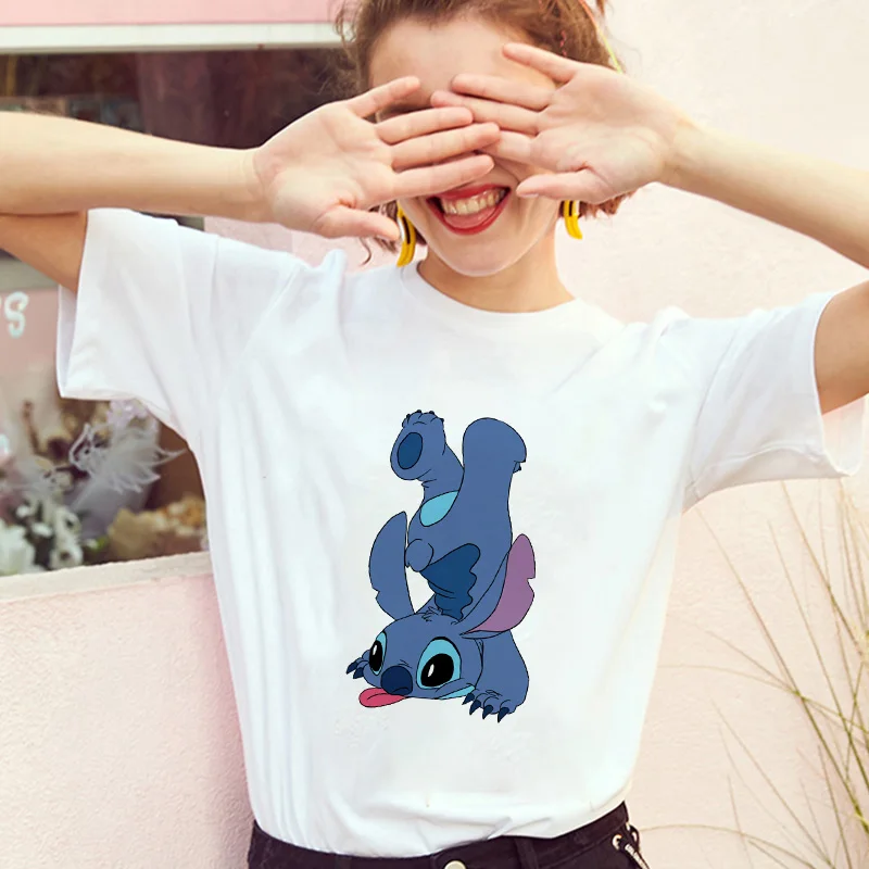 Showtly тематика «Лило и Стич» Harajuku Kawaii футболки для девочек приключенческий комедийный мультфильм женский Vacay режим печатных Повседневное футболка милый