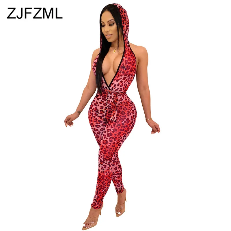Сексуальные комбинезоны с леопардовым принтом открытой спиной женские