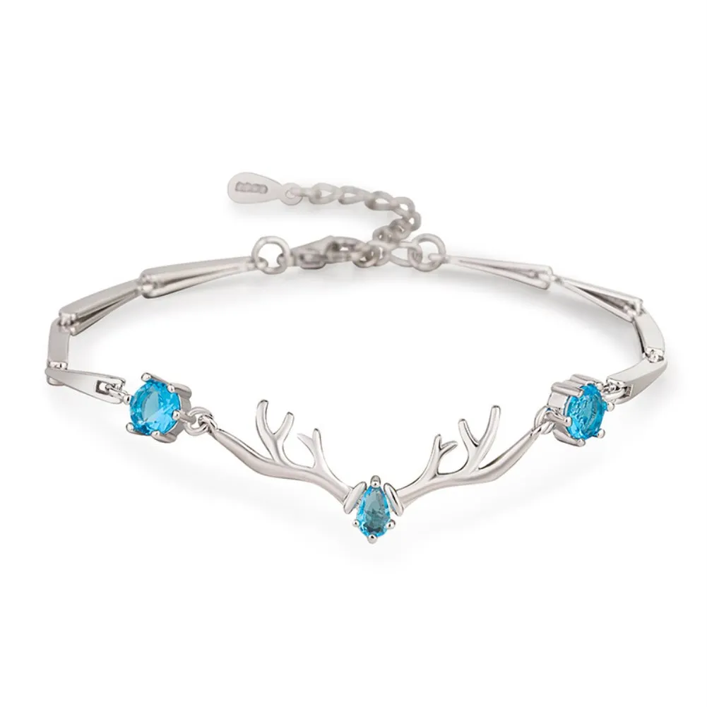 

Antler Blue Pink Silver Diamond Bracelet Mori Art Elk Antler Bracelet Fashion Jewelry FA8 Bracelets for Women Girlfriend Gift