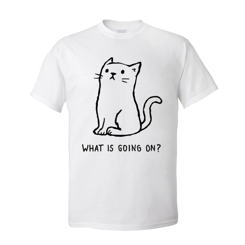 

European Size Cat T-shirt Men What Is Going On Summer Short Sleeve Ostern Day T Shirt Funny 100% Cotton Tee-Shirts Men T Shirt