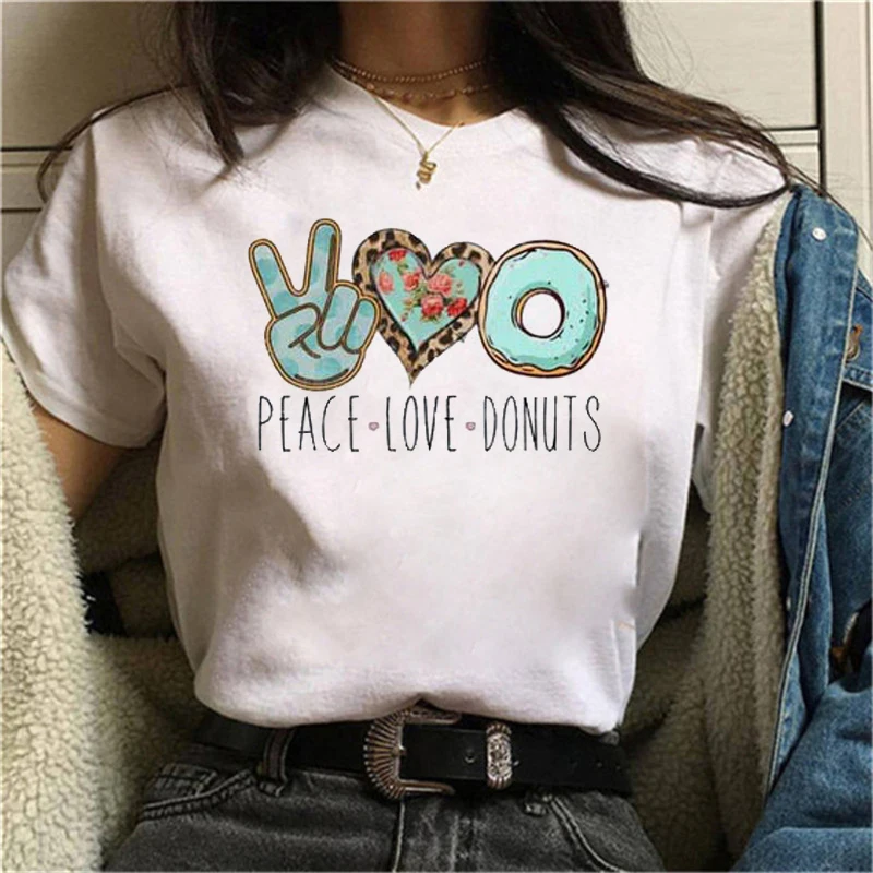 

Fashion Woman Tops Tshirt Peace Love Graphic Printed T Shirt Streetwear Casual O-neck T-shirt Summer Female Tee