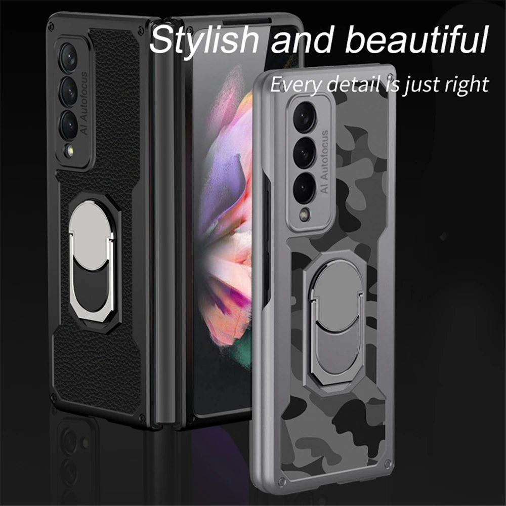 

Камуфляжный бронированный чехол-подставка с кольцом для Samsung Galaxy Z Fold 3 2, чехол для защиты камеры, противоударный чехол для телефона, роскошн...