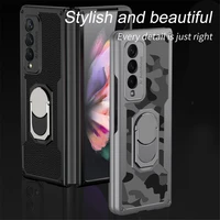 camouflage armor ring stand cover for samsung galaxy z fold 3 2 case camera protection shockproof phone case luxury coque funda