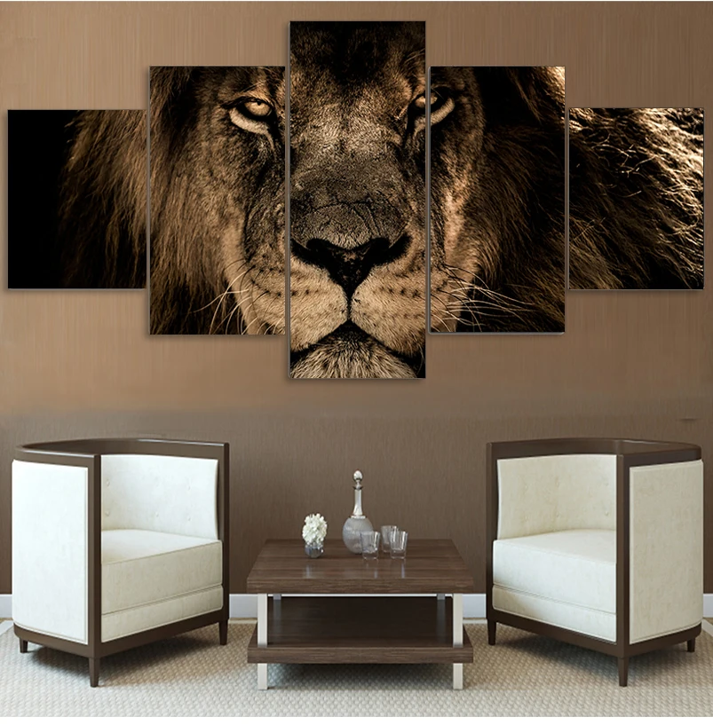 

Modular Pictures 5 panels King Lion Animal Canvas painting Wall Art Picture Home Decoration For Living Room Print Paintings