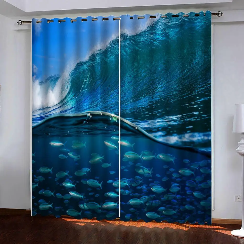 

Deep blue sea fish Blackout Curtains 3d Blinds Finished Drapes Window Modern Curtain for Bedroom Living Room