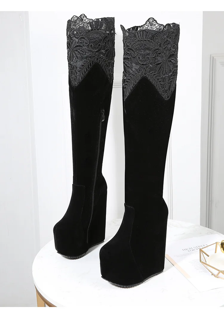 Сексуальные привлекательные сапоги до колена с тонким перекрестным каблуком и