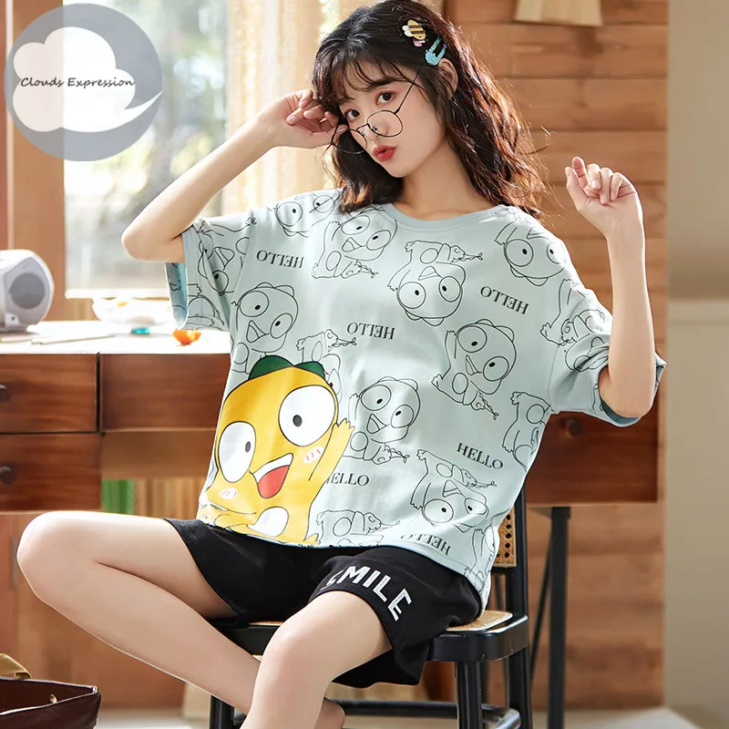 Новые летние пижамы Хлопковые женские пижамные комплекты с героями мультфильмов