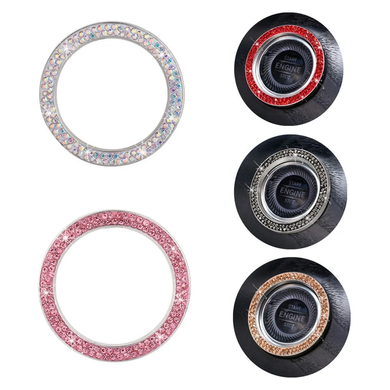 Diamond Rhinestone Ring Automobiles Start Switch Button Decorative Car SUV Bling Decorative Accessories