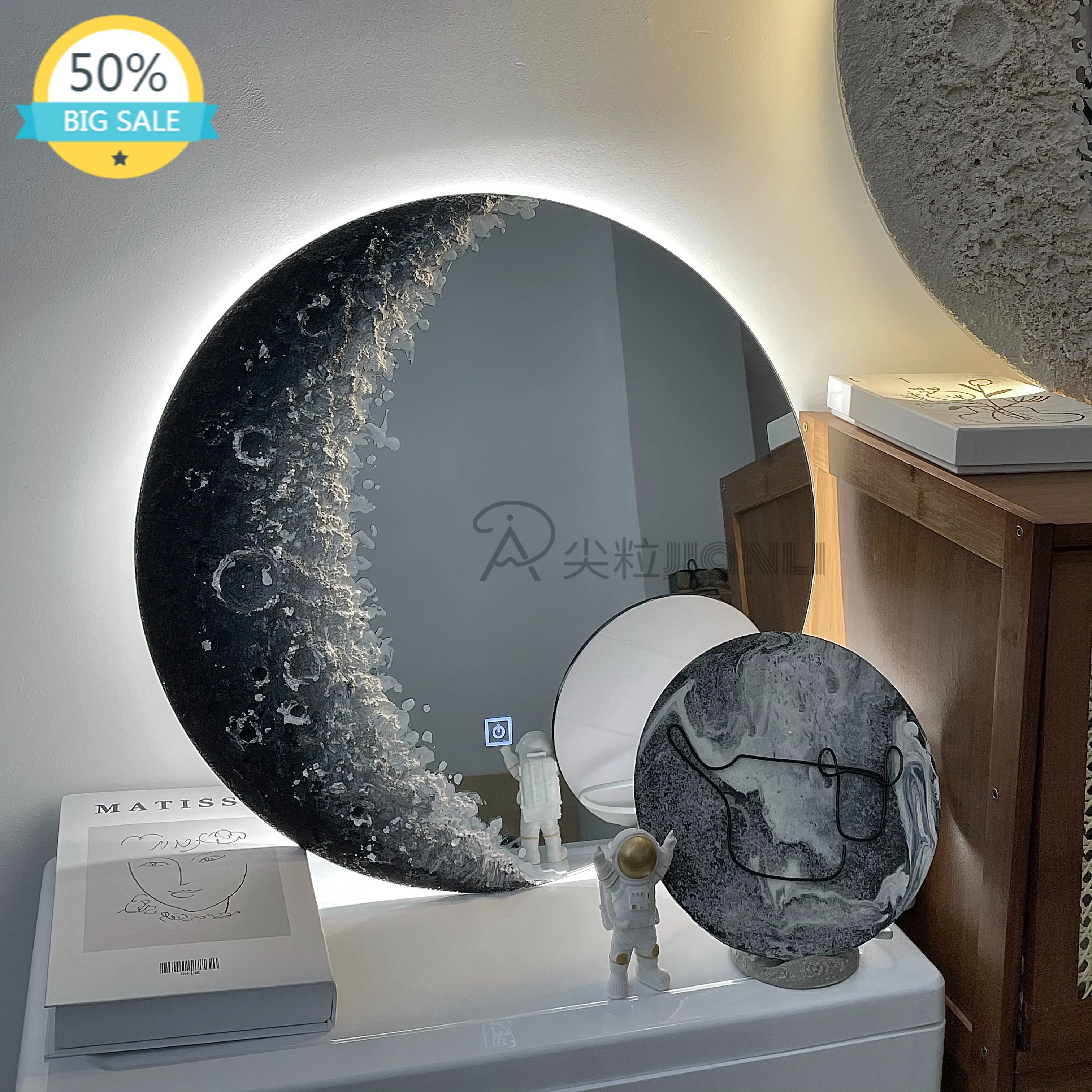 

Round Big Size Art Design Light Mirror Makeup Nodic Vanity Decor Smart Bath Dressing Table Mirror LED Espelho Room Decor HX50DM