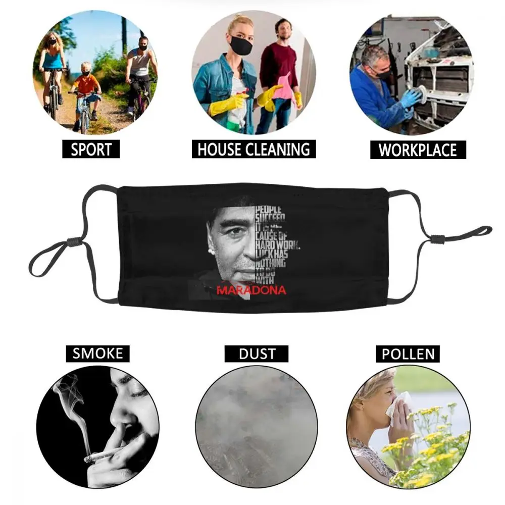 

Diego Armando Maradona Quote Reusable Mouth Face Mask Football King Argentina Anti Haze Anti Dust Protection Cover Respirator